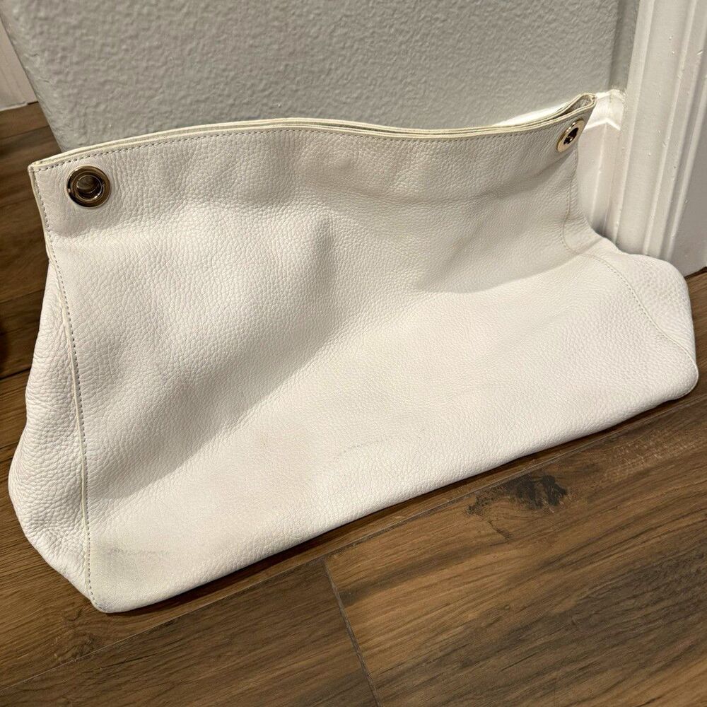 Mark and Graham White Pebbled Leather Gold Hardware Bag